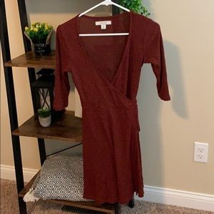 Burgondy wrapover sweater dress